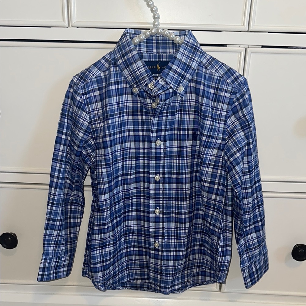 Ralph Lauren Blue Plaid Kids button down shirt size 4T